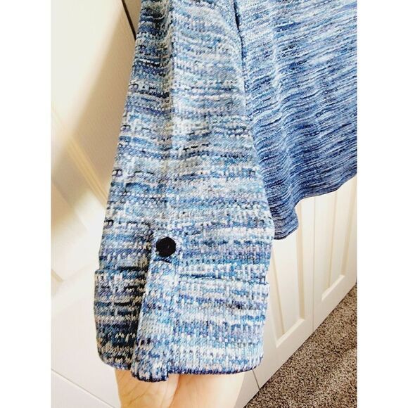 Allison Daley L Striped Sweater LARGE Blue White Fringe 3/4 Sleeve Tunic - Picture 3 of 5